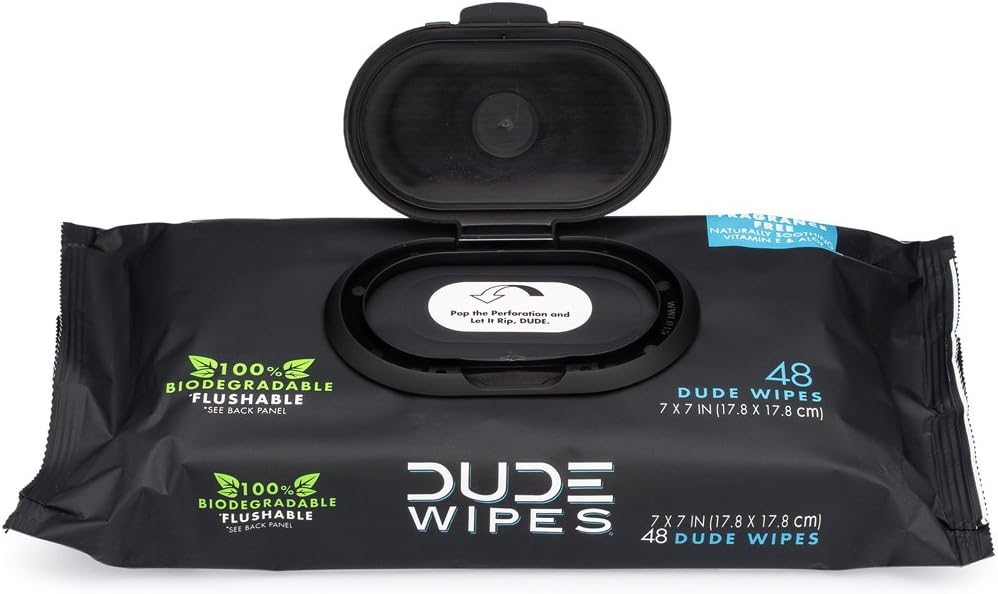 DUDE Wipes Flushable Wipes, Unscented with Vitamin-E & Aloe, 100% Biodegradable, Dispenser (12 Packs, 576 Total Count)