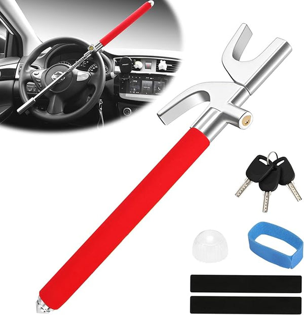 Car Steering Wheel Lock, Anti Theft Car Device Club for Car Steering Wheel, Car Security Car Theft Prevention with 3 Keys & Safety Hammer Fit for All Cars