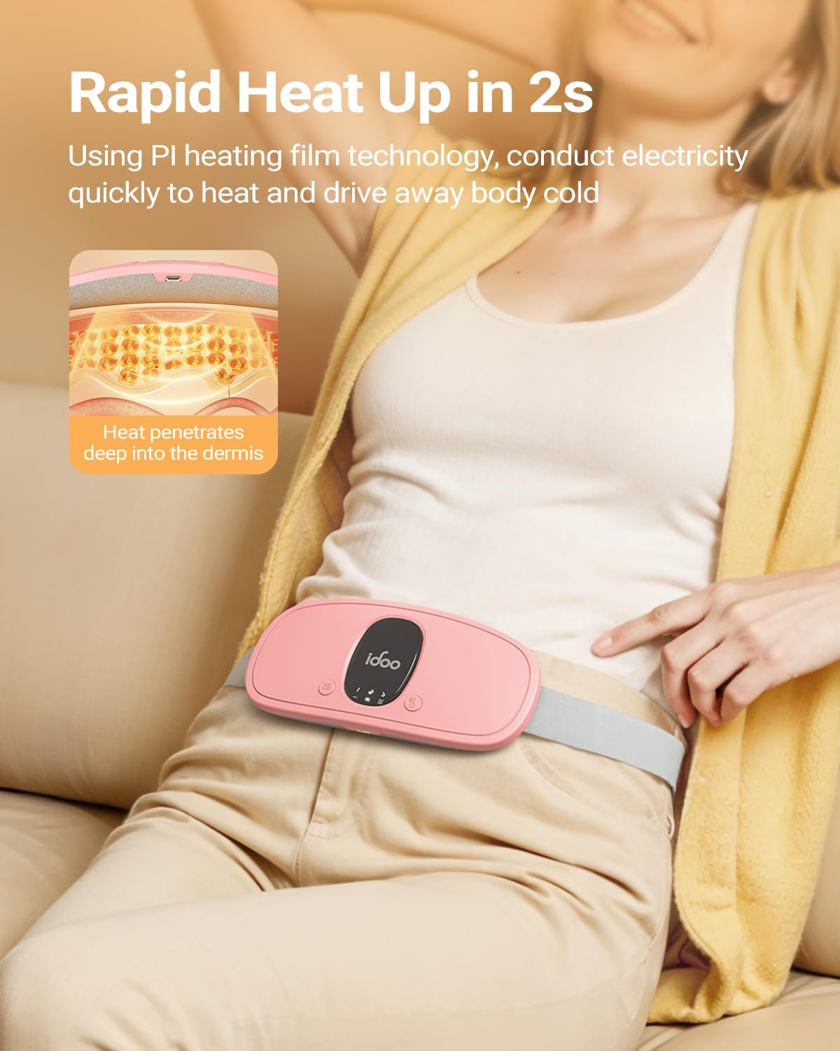 iDOO Cordless Heating Pad for Period Cramps – FSA/HSA Eligible,Pink