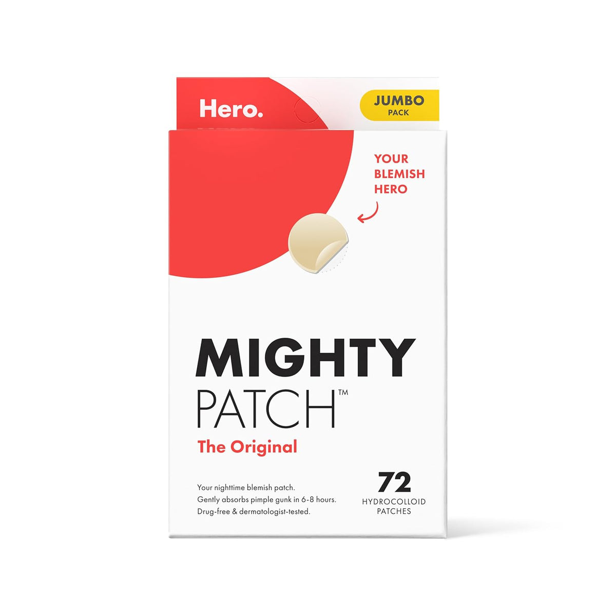 3 Pack Mighty Patch Hero Cosmetics Original Nighttime Acne Pimple Patches, 72 Ct
