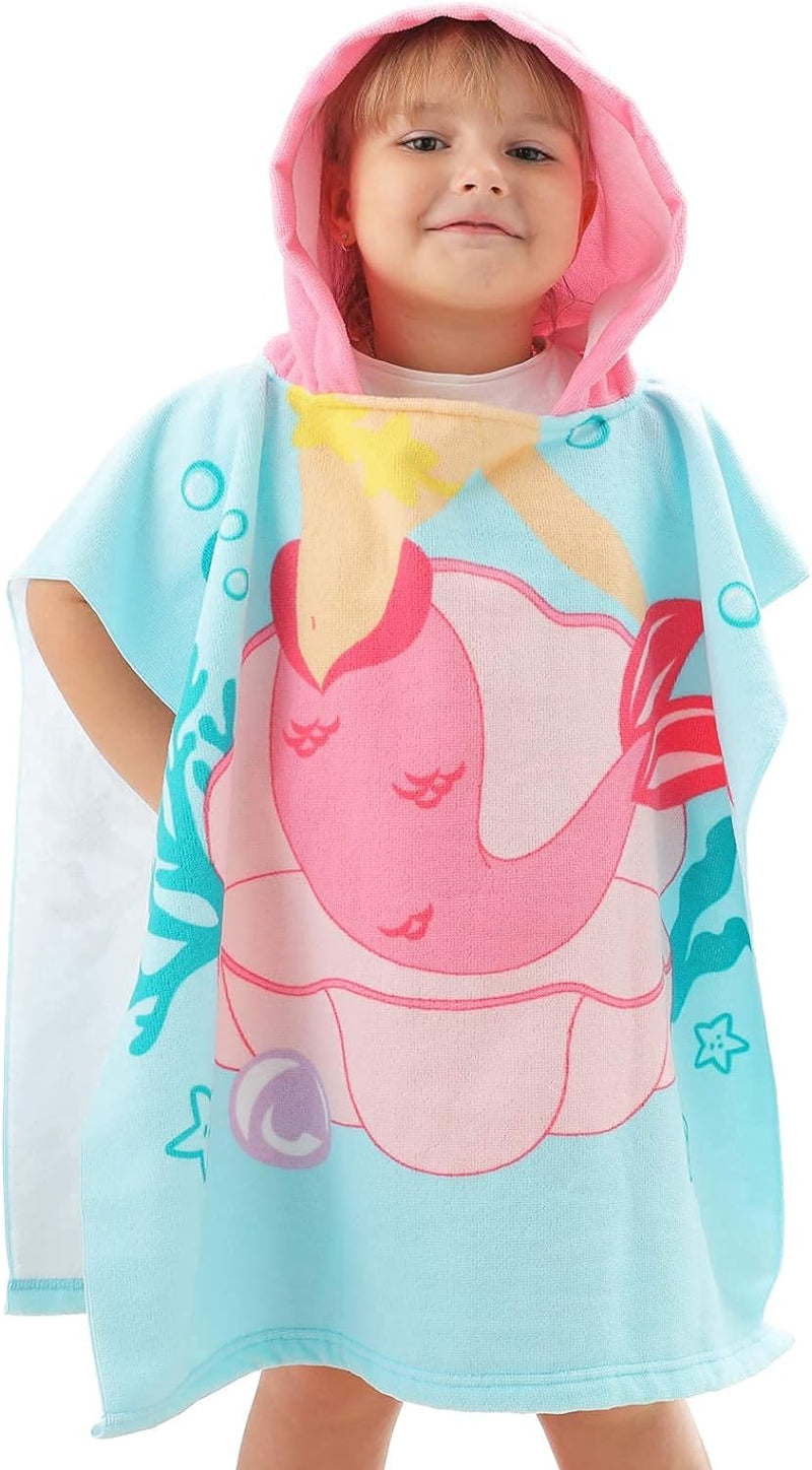 Kids Hooded Soft Microfiber Poncho Towels