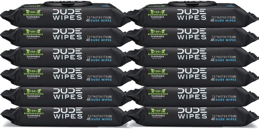 DUDE Wipes Flushable Wipes, Unscented with Vitamin-E & Aloe, 100% Biodegradable, Dispenser (12 Packs, 576 Total Count)