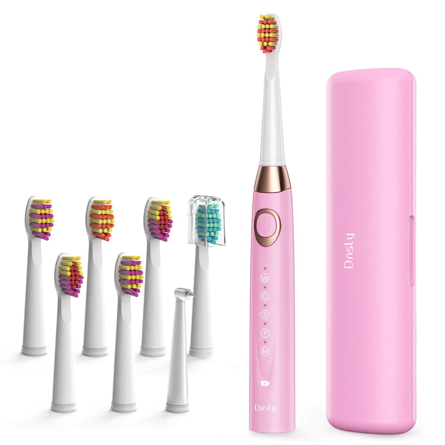 Dnsly Rechargeable Ultrasonic Toothbrush (Pink) + 8 Brush Heads