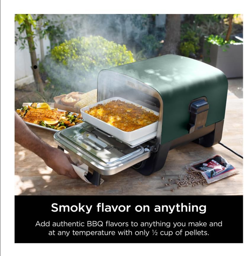 Ninja Woodfire 8-in-1 Outdoor Smoker Pizza Oven with 5 Pizza Settings, Green-DAMAGED BOX-BRAND NEW INSIDE