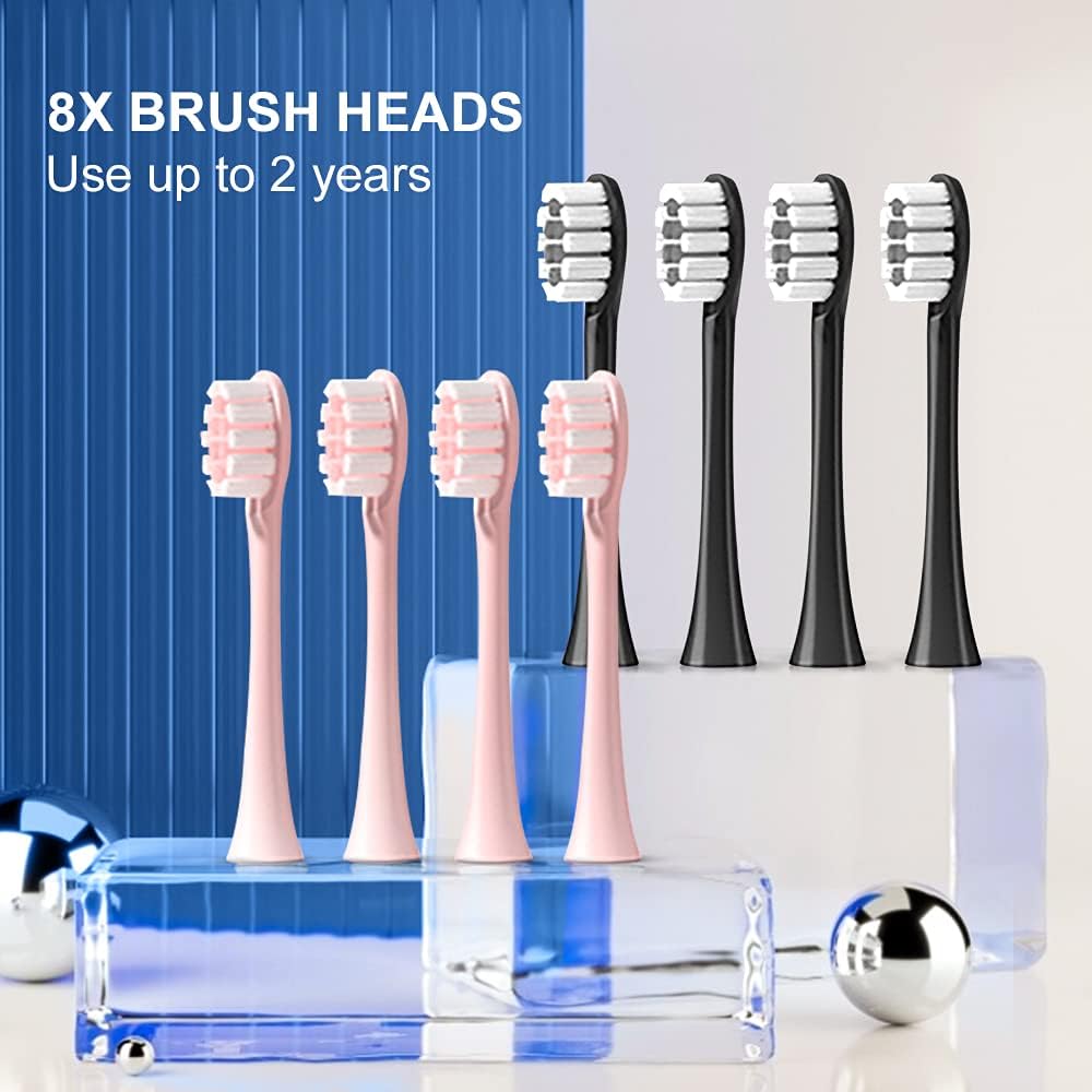 2-Pack Rechargeable Electric Toothbrushes – 8 Brush Heads, 6 Modes, Smart Timer, Waterproof, Adults & Kids