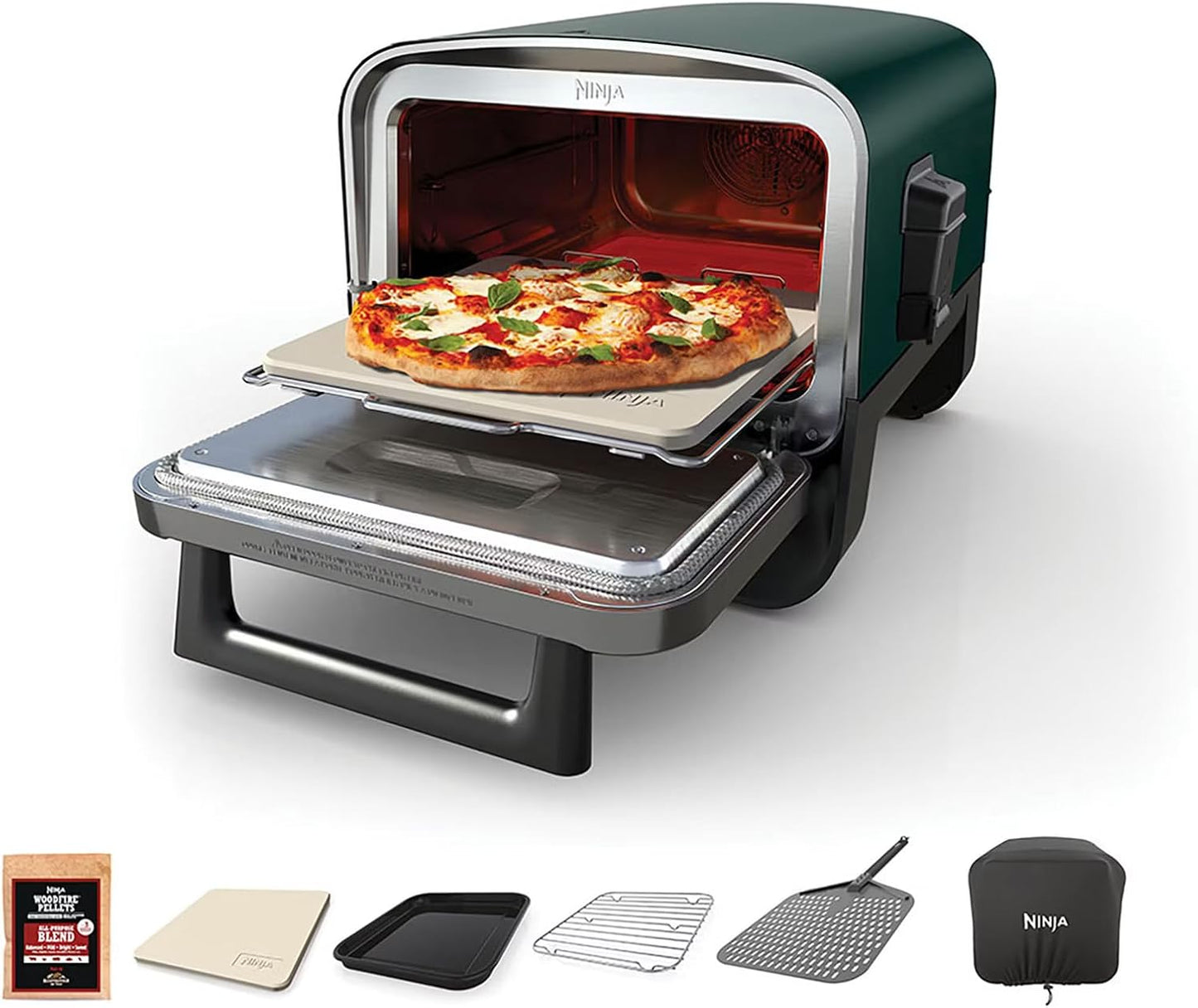 Ninja Woodfire 8-in-1 Outdoor Smoker Pizza Oven with 5 Pizza Settings, Green-DAMAGED BOX-BRAND NEW INSIDE