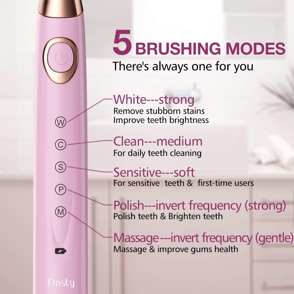 Dnsly Rechargeable Ultrasonic Toothbrush (Pink) + 8 Brush Heads