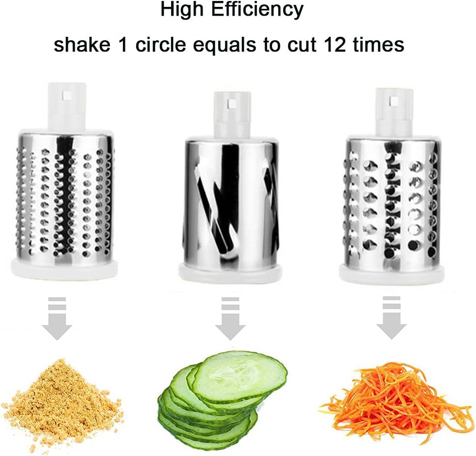 3 in 1 Vegetable Mandoline Slicer Swift Rotary Drum Grater Nut Shredder Veggie Cutter Peeler Spiralizer Cheese Chopper