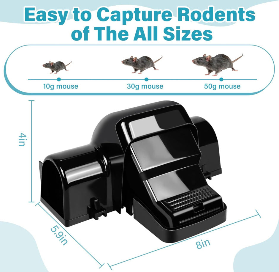 2-Pack Heavy-Duty Rat & Chipmunk Traps – Covered Humane Snap Traps for Indoor & Outdoor Pest Control