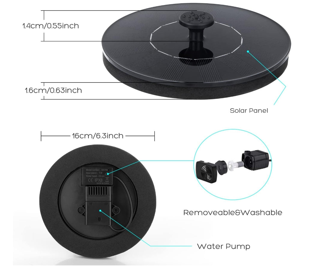 Solar Bird Bath Fountains Pump, Upgrade 1.4W Solar Fountain with 6 Nozzle