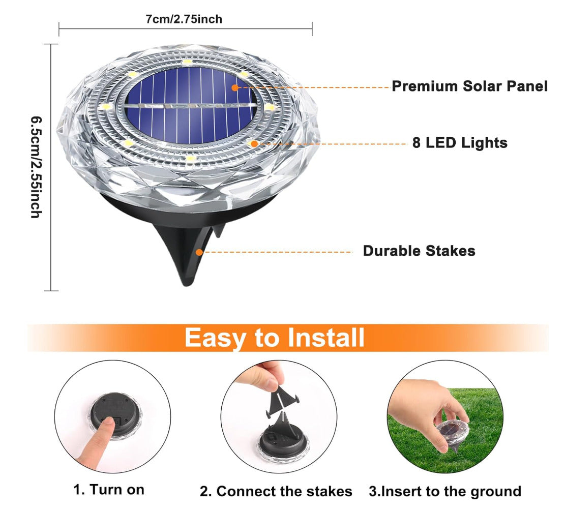 12 Pack Solar Ground Light Outdoor Cool White