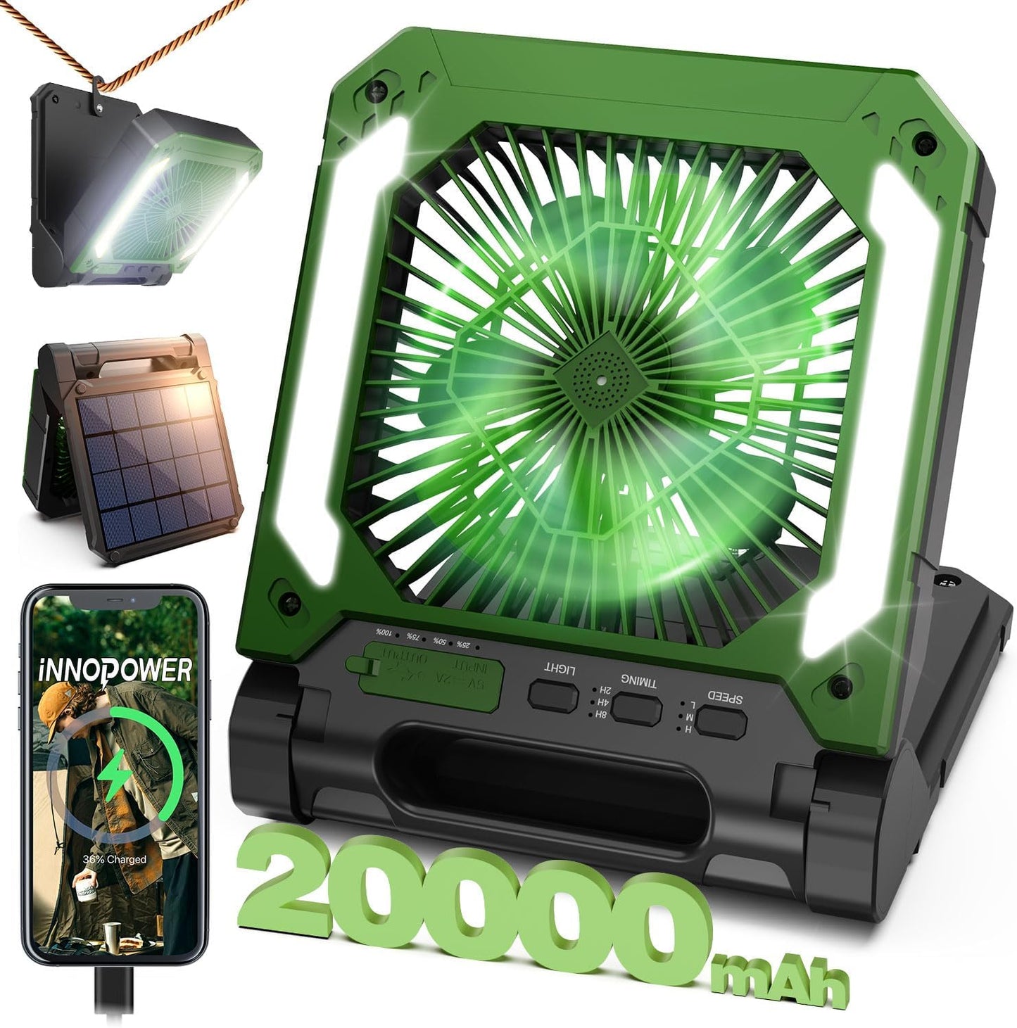 20000mAh Rechargeable Solar Camping Fan with Led Lantern