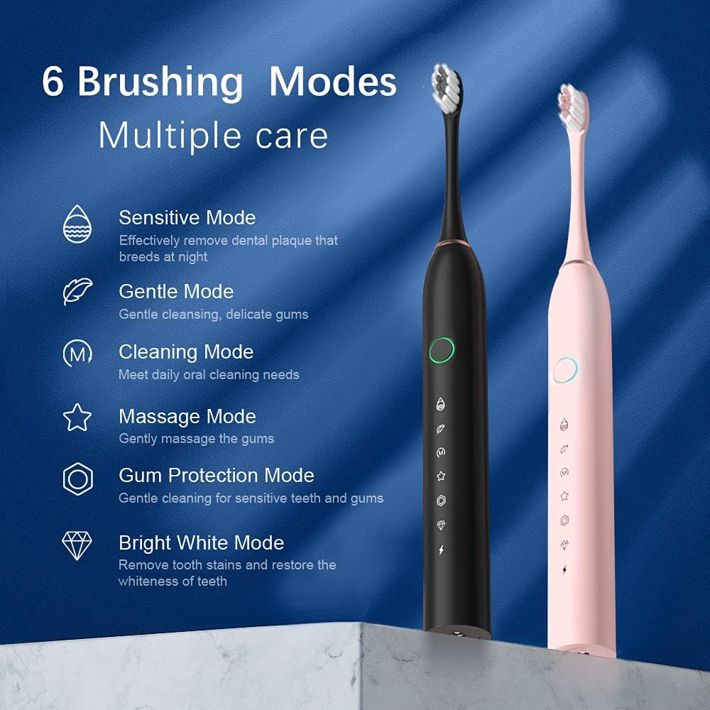 2-Pack Rechargeable Electric Toothbrushes – 8 Brush Heads, 6 Modes, Smart Timer, Waterproof, Adults & Kids