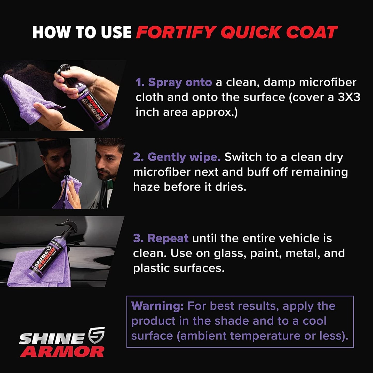 3 Pack Shine Armor Car Wax Spray and Ceramic Coating for Cars 16fl oz