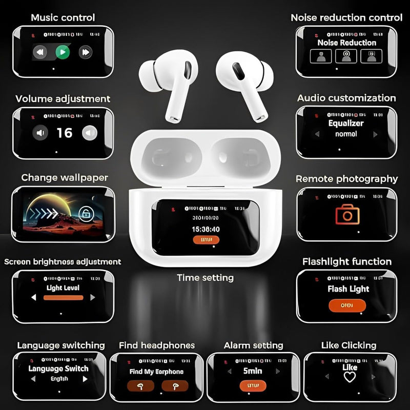 Wireless Earbuds Visible Touch Screen Control