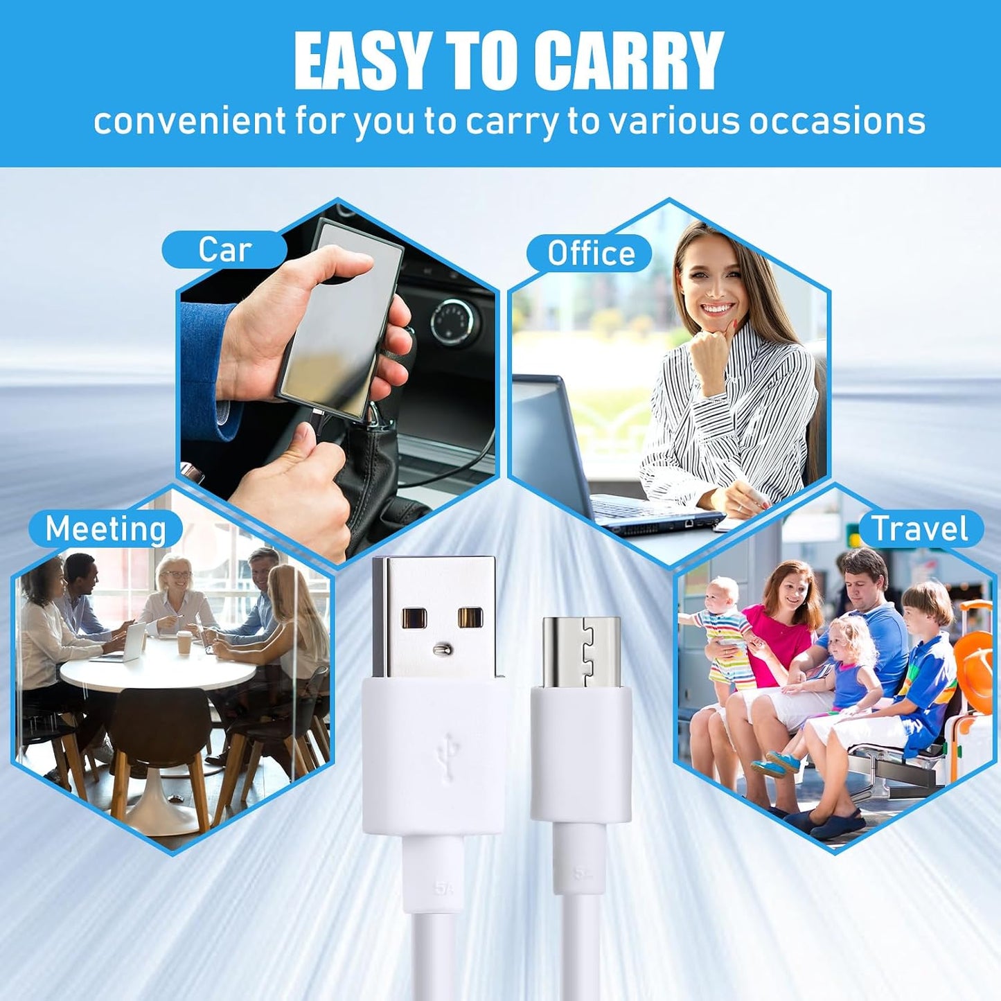 Kanayu 50 Pcs Micro USB Cable Bulk, 3.3 Ft Fast Charging Cable 2A Cable Charge Cord Compatible with Samsung Galaxy S7 S6 Edge J7 S5, Note 5 4, K40 K20, Kindle, PS4, Tablet (White)