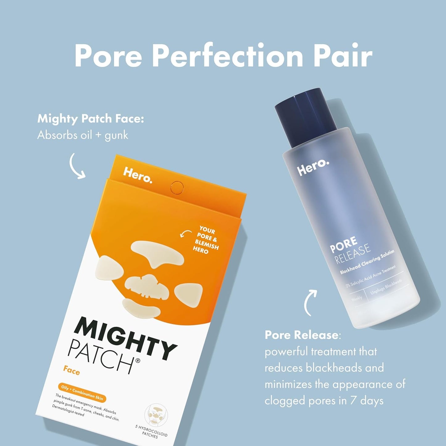 Mighty Patch Hero Cosmetics Face Patch - XL Hydrocolloid Face Mask for Acne, 5 Large Pimple Patches for Zit Breakouts on Nose, Chin, Forehead & Cheeks