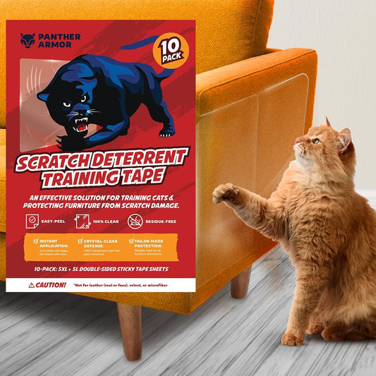 Panther Armor Cat Scratch Furniture Protector – Double Sided Anti Cats Scratching Sticky Tape – 10 Sheets