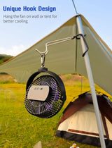8" Portable Camping Fan, 10000mAh Rechargeable Tripod Fan with Tent Hook