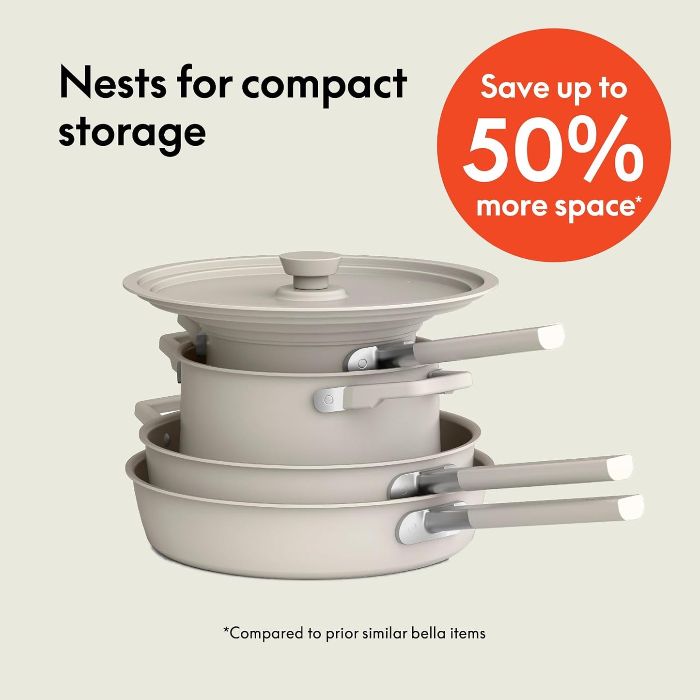 bella Fits-Anywhere™ 9-Piece, Nonstick, Non-Toxic Cookware Set, Oatmilk