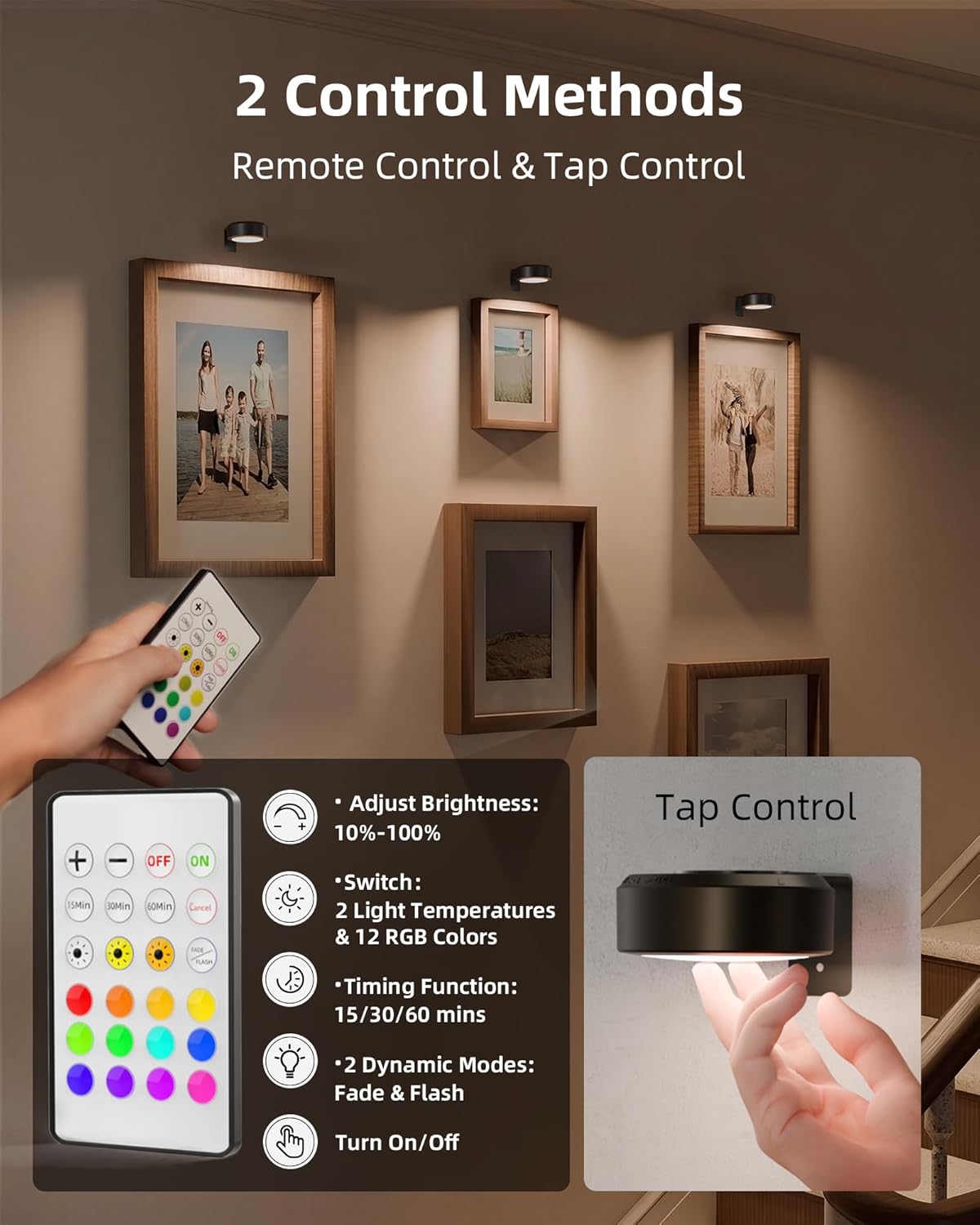 3 Pack Indoor LED Light | Magnetic Tool-Free Installation | Stepless Dimming & Battery Operated