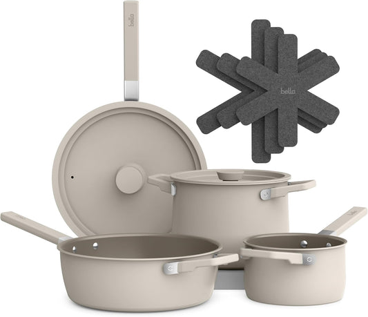 bella Fits-Anywhere™ 9-Piece, Nonstick, Non-Toxic Cookware Set, Oatmilk