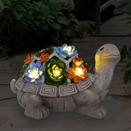 Hakol Solar Garden Outdoor Statues Turtle with Succulent and 7 LED Lights