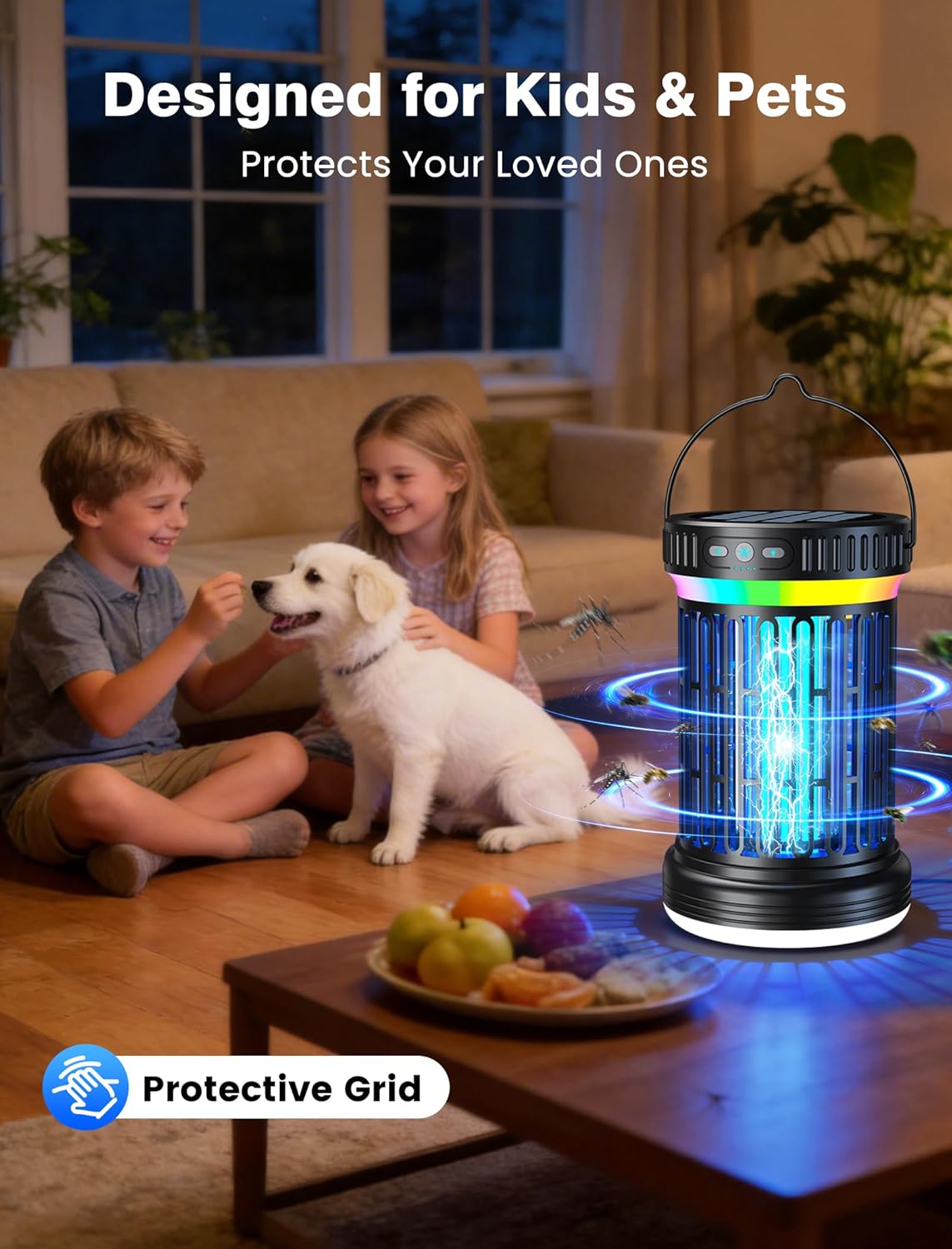 2 PACK Solar Bug Zapper & LED Camping Lantern – Rechargeable Mosquito Killer with UV Light, Hanging Hook, Solar Charging & Portable Outdoor Light