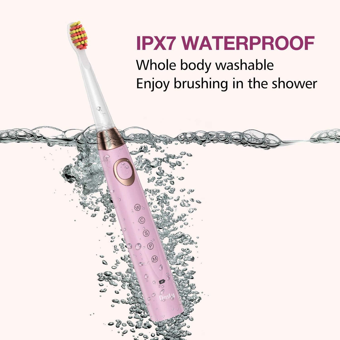 Dnsly Rechargeable Ultrasonic Toothbrush (Pink) + 8 Brush Heads