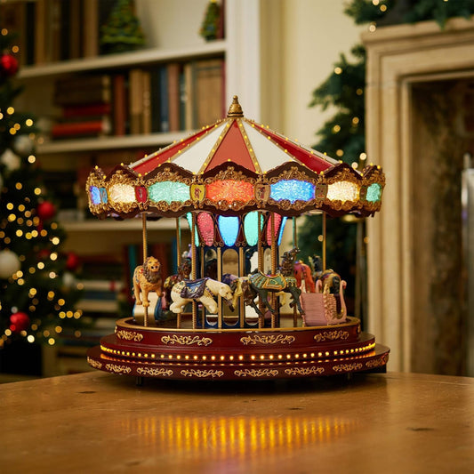 Mr. Christmas Marquee Deluxe Carousel Musical Animated Christmas Decoration, LED Lights, Plays 20 Songs, 15 Inch, Multi-Color