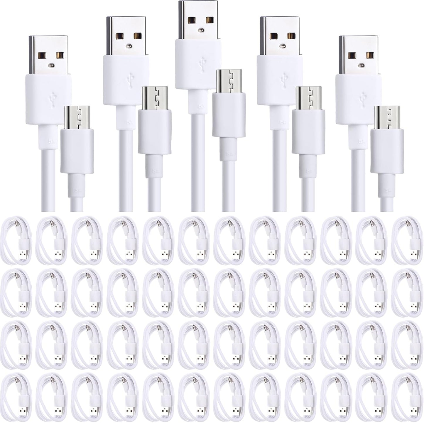 Kanayu 50 Pcs Micro USB Cable Bulk, 3.3 Ft Fast Charging Cable 2A Cable Charge Cord Compatible with Samsung Galaxy S7 S6 Edge J7 S5, Note 5 4, K40 K20, Kindle, PS4, Tablet (White)