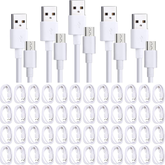 Kanayu 50 Pcs Micro USB Cable Bulk, 3.3 Ft Fast Charging Cable 2A Cable Charge Cord Compatible with Samsung Galaxy S7 S6 Edge J7 S5, Note 5 4, K40 K20, Kindle, PS4, Tablet (White)
