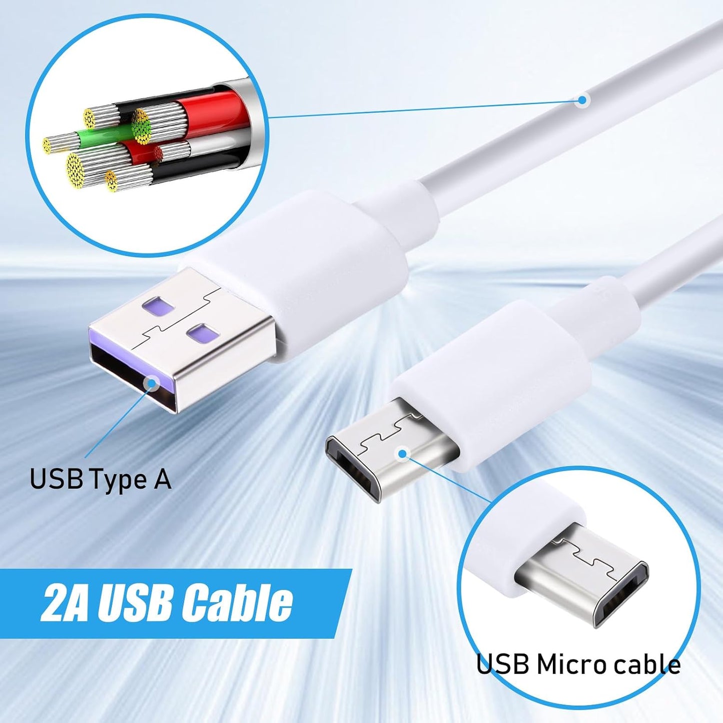 Kanayu 50 Pcs Micro USB Cable Bulk, 3.3 Ft Fast Charging Cable 2A Cable Charge Cord Compatible with Samsung Galaxy S7 S6 Edge J7 S5, Note 5 4, K40 K20, Kindle, PS4, Tablet (White)