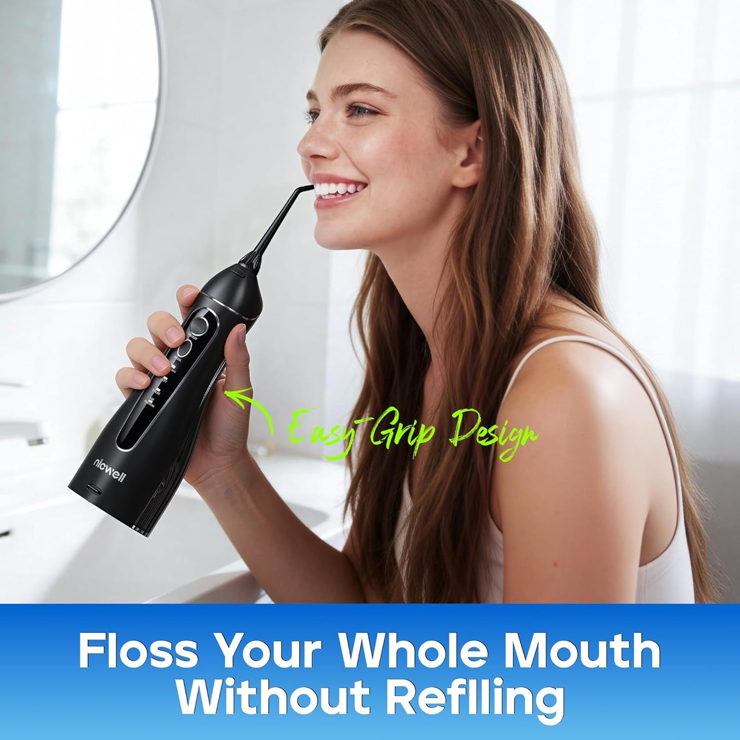 Nicwell Cordless Water Dental Flosser – Portable IPX7 Oral Irrigator with 4 Modes & 11 Levels