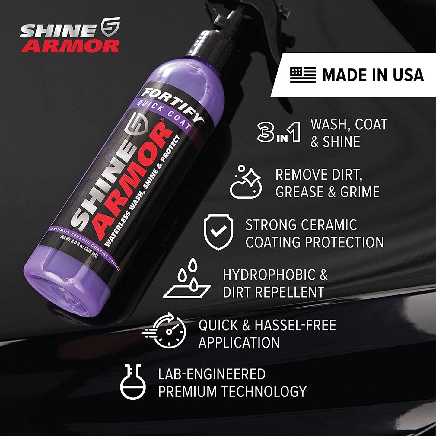 3 Pack Shine Armor Car Wax Spray and Ceramic Coating for Cars 16fl oz