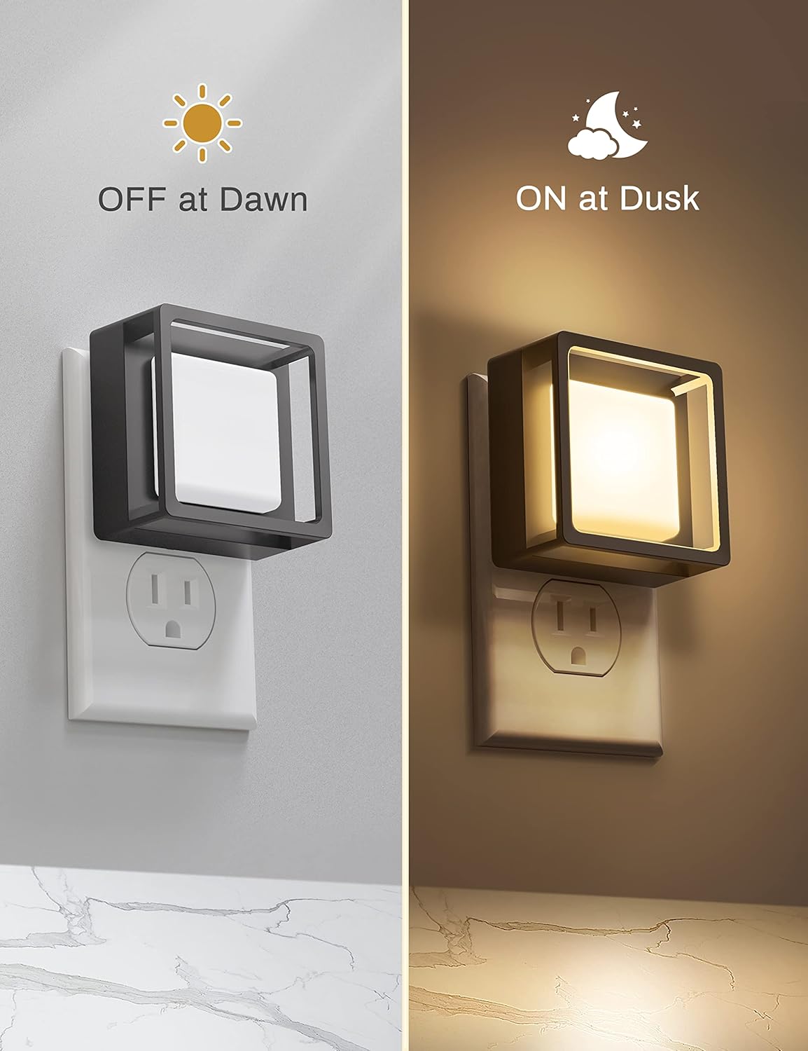 LED Night Light [2 Pack] with Dusk-to-Dawn Sensor, Dimmable, Adjustable Brightness