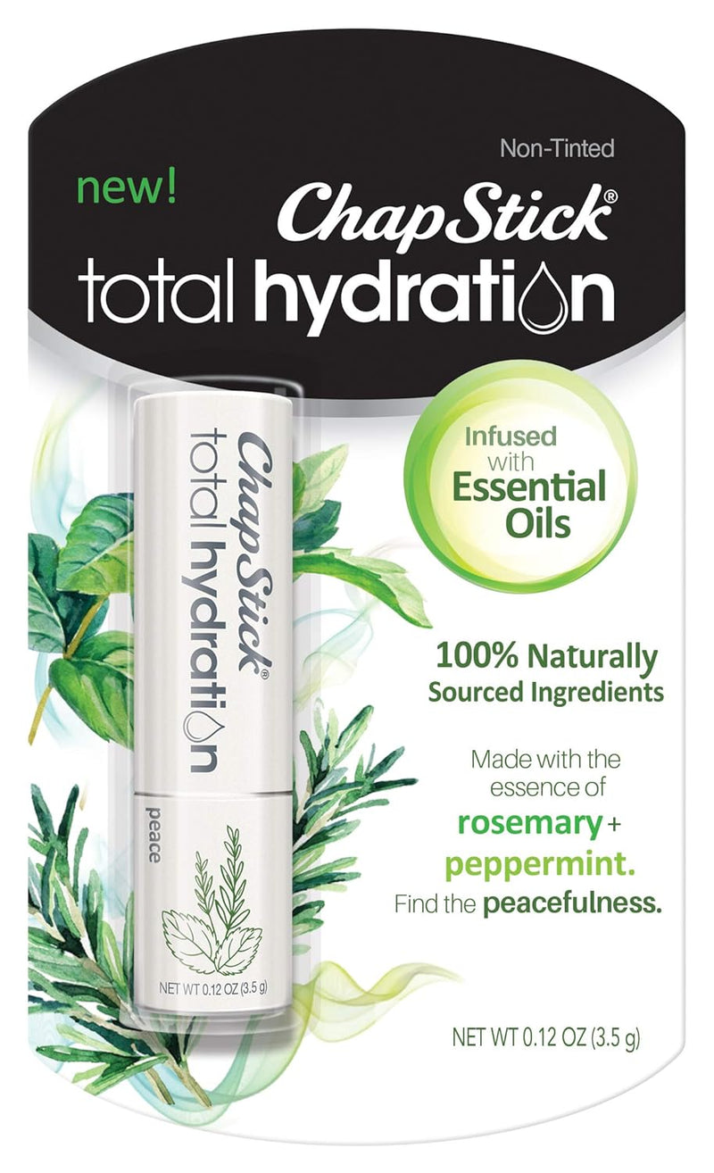 5 Pack ChapStick Total Hydration Essential Oils Peace Lip Balm, Rosemary + Peppermint Lip Balm Tube, Lip Care - 0.12 Oz