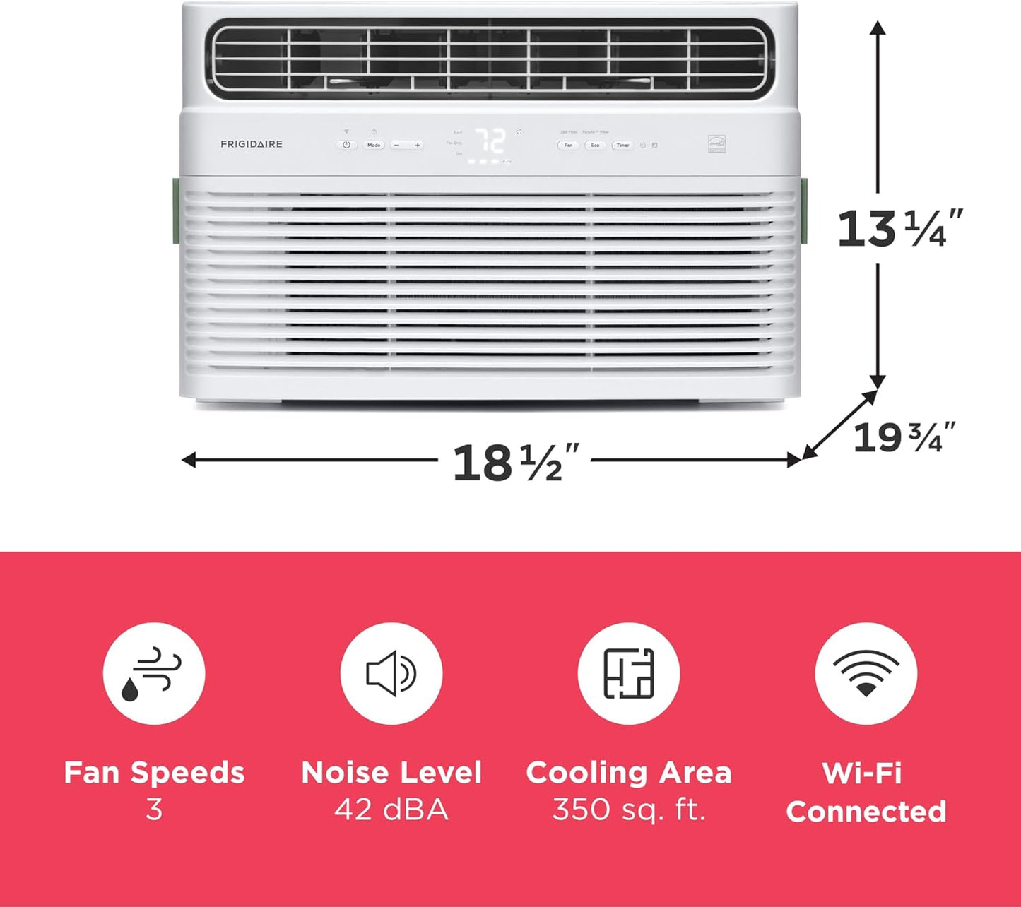 Frigidaire 8,000 BTU Smart Inverter Window Air Conditioner with Wi-Fi and Energy Star Certification, Cools Up to 350 Sq. Ft., Ultra Quiet Operation, White