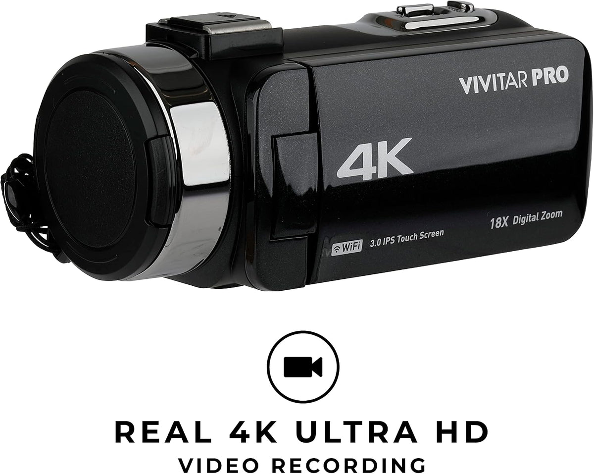 Vivitar 4K Wi-Fi Video Camera with 18x Zoom, Touchscreen, Night Vision & Microphone Jack Refurbished