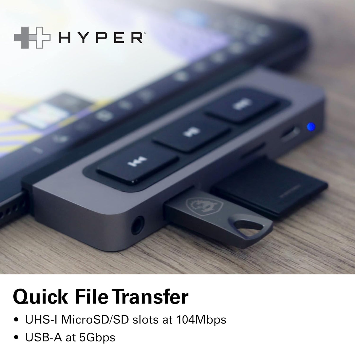 HyperDrive 6-in-1 USB-C Hub with Media Controls for iPad and other USB-C devices
