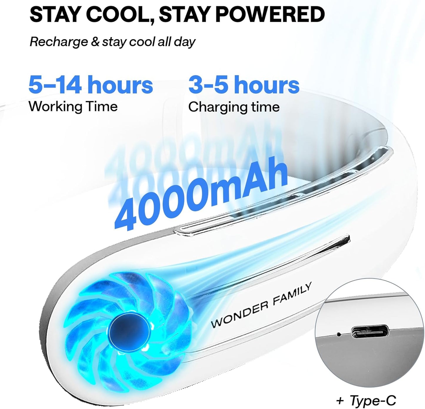 Personal Neck Fan – Rechargeable 4000 mAH – Portable Fan Necklace
