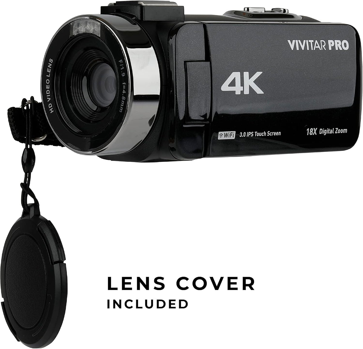Vivitar 4K Wi-Fi Video Camera with 18x Zoom, Touchscreen, Night Vision & Microphone Jack Refurbished