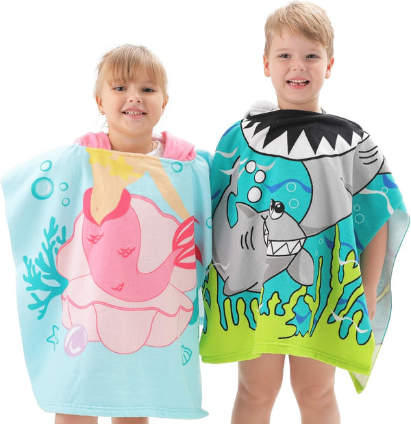 Kids Hooded Soft Microfiber Poncho Towels