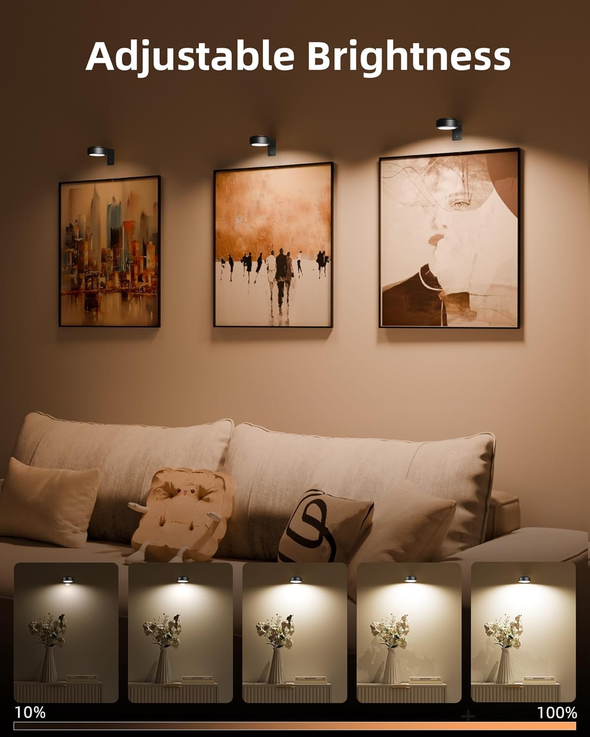 3 Pack Indoor LED Light | Magnetic Tool-Free Installation | Stepless Dimming & Battery Operated
