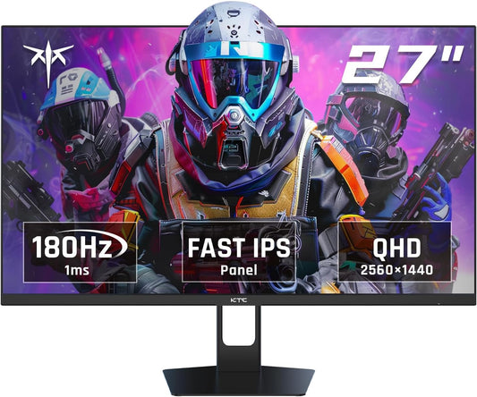 KTC 27 Inch QHD Gaming Monitor, 180Hz 1ms GTG Fast IPS 2K Computer Gamer Monitor, 1440P HDR Frameless Monitor with Adaptive Sync, Tilt Adjustment, VESA Compatible, Eye Care, DisplayPort HDMI, H27T22S