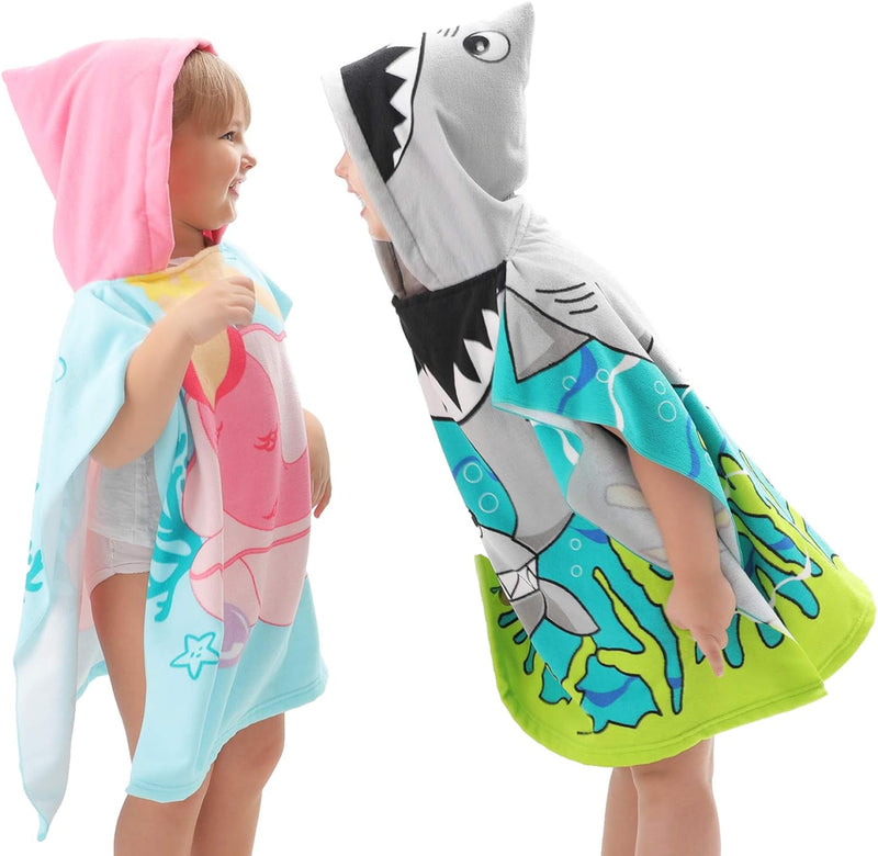 Kids Hooded Soft Microfiber Poncho Towels