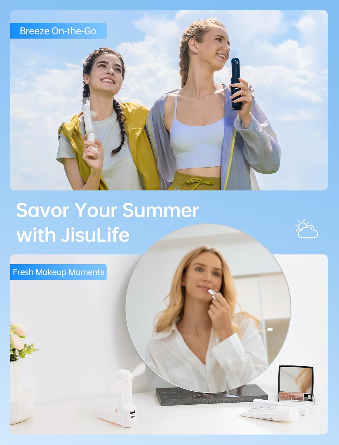 2 Pack 3 IN 1 Handheld Mini Fan - Portable Fan & Power Bank & Flashlight