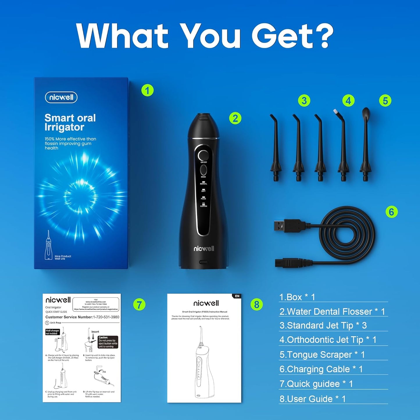 Nicwell Cordless Water Dental Flosser – Portable IPX7 Oral Irrigator with 4 Modes & 11 Levels