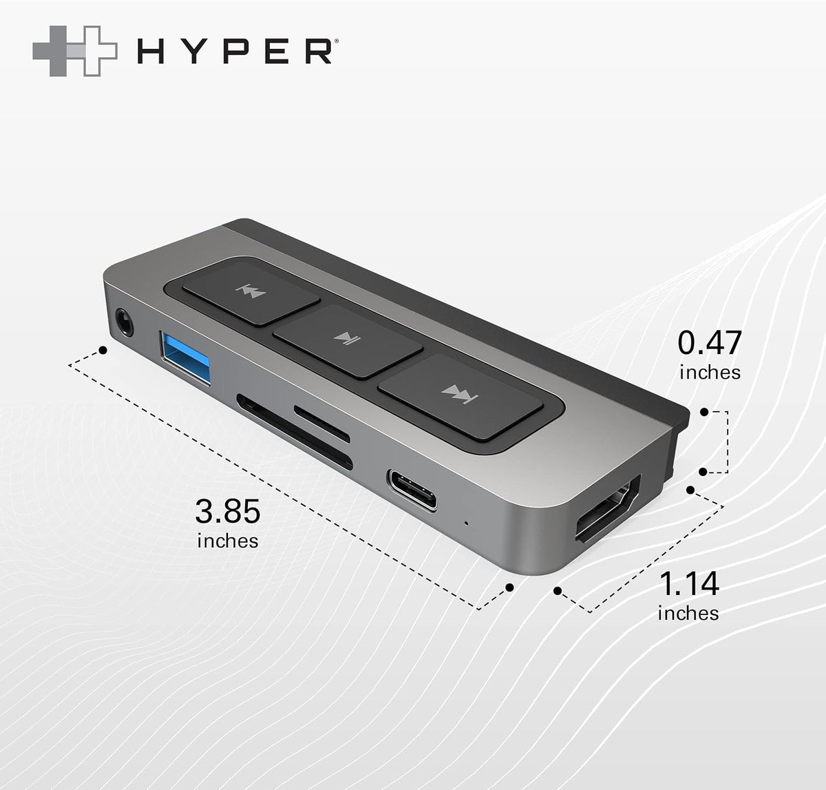 HyperDrive 6-in-1 USB-C Hub with Media Controls for iPad and other USB-C devices