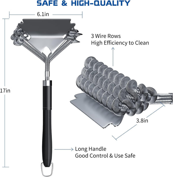17" Stainless Steel Grill Brush and Scraper Bristle Free